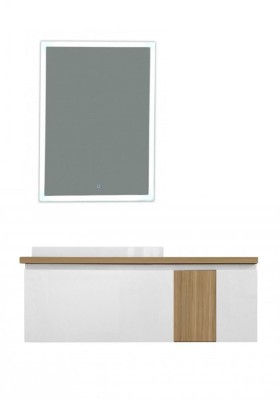 Комплект мебели Эстет Malibu 140 L подвесная 2 ящика белая/со вставкой массив "шпон дуба"