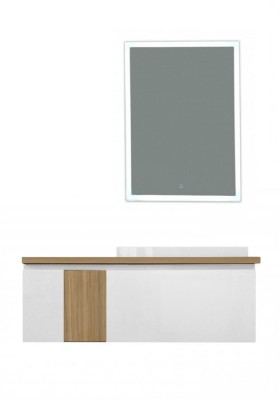 Комплект мебели Эстет Malibu 140 R подвесная 2 ящика белая/со вставкой массив "шпон дуба"