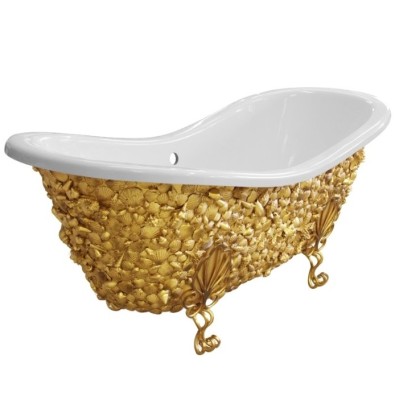 Ванна из литьевого мрамора Эстет Бостон 180х74 с кованными ножками и ракушками в цвете золото